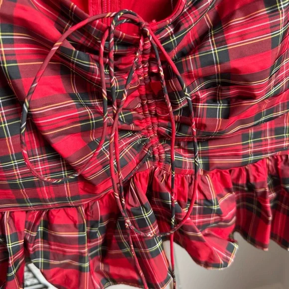 NWT Antonio Melani Elvira Plaid Tie Square Neck Long Puffed Sleeve Blouse Sz 6 - Picture 9 of 11